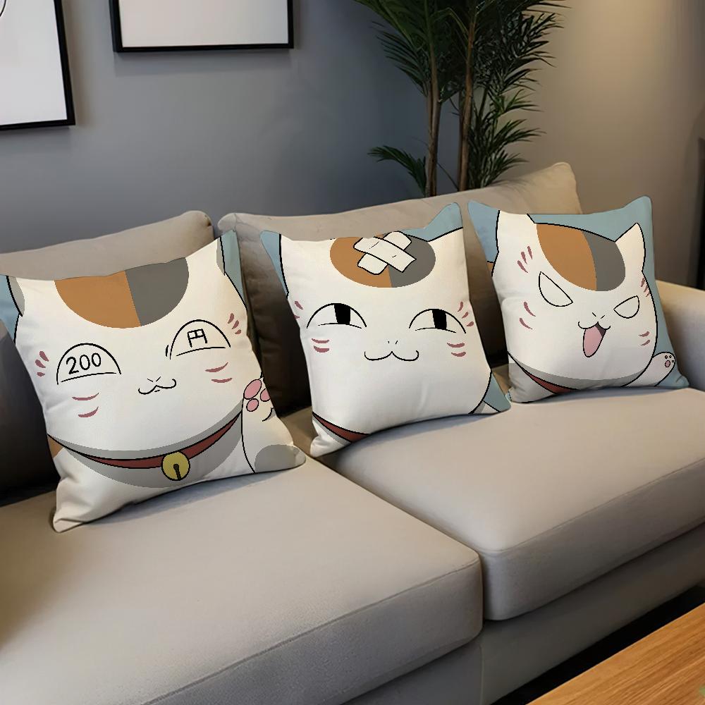 Kawaii Cute Cat Anime Sensei Cushion Cover N-Nyanko Soft Pillow Case for Sofa Living Room Home Office Decor Protective Covers