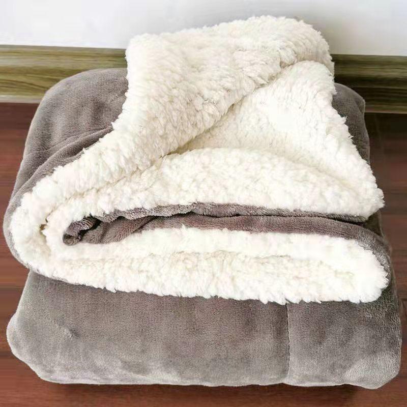 Soft and Comfortable Flannel Composite Sofa Blanket Double Layer Thickened Coral Fleece Winter Lamb Fleece Blanket