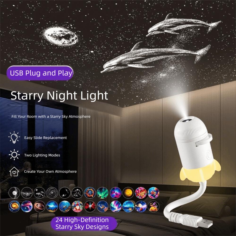 Adjustable Focus USB Planet Projector Light Interchangeable Slides 161 Degree Rotating Starry Sky Projector