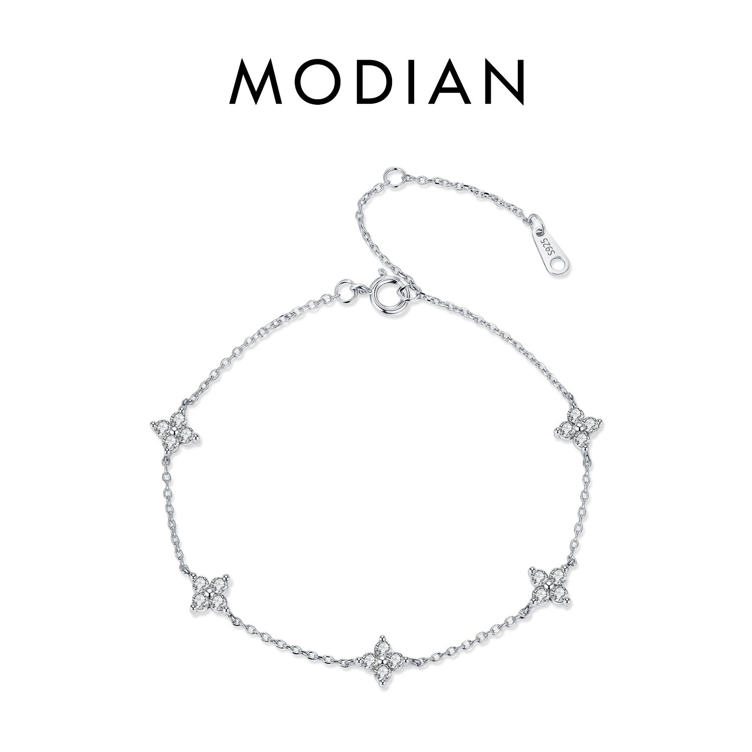 

MODIAN 925 Silver Trendy Exquisite Four-Leaf Clover Clear CZ Charms Bracelet For Women Fine Jewelry Accessories