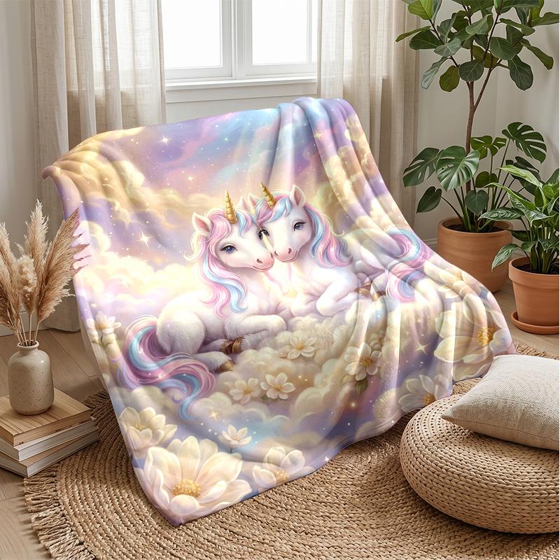Fantasy Unicorn Art Theme Blanket Lightweight Warm Flannel Blanket Decorative Throw Blanket for Home Decoration