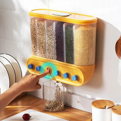 Scatola di immagazzinaggio per cereali integrali Cucina Secchio per riso con griglia secondaria a parete Scatola di immagazzinaggio per cereali trasparente sigillata a prova di umidità