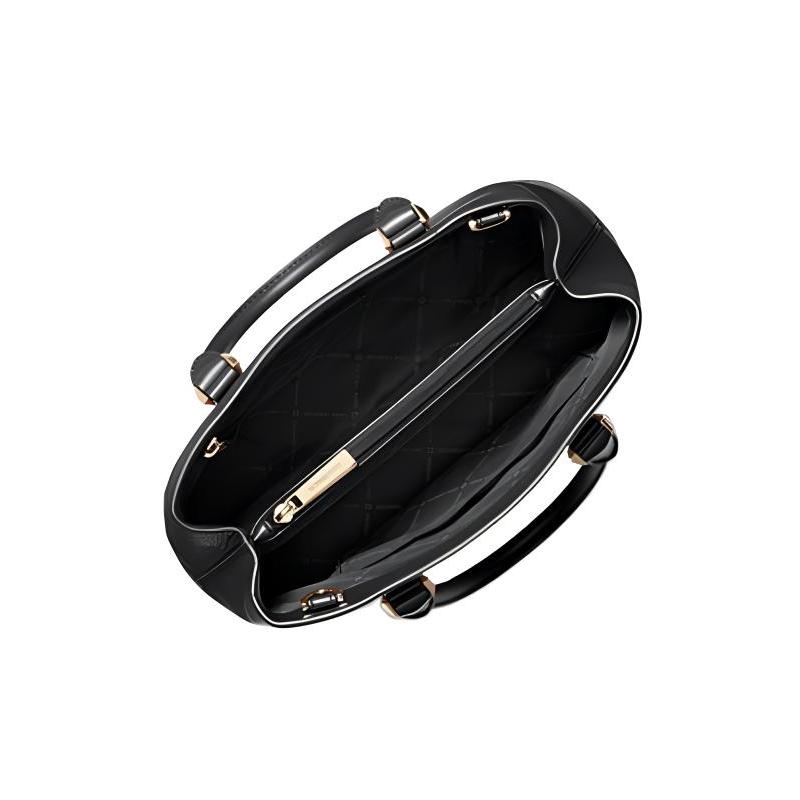 Michael Kors Crosby Classic Commuting Elegant Gold Logo Leather Handheld Shoulder Crossbody Bag Women's Black