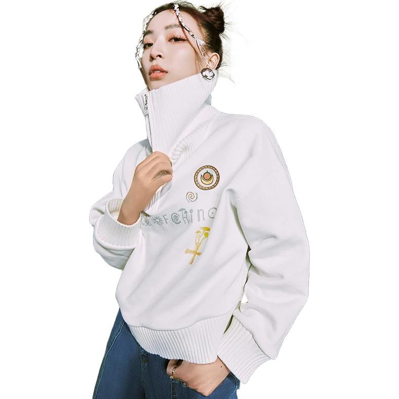 Li Ning Pattern Printed Loose Pullover Sweatshirt Women Sweatshirt Off-White AWDT698-5