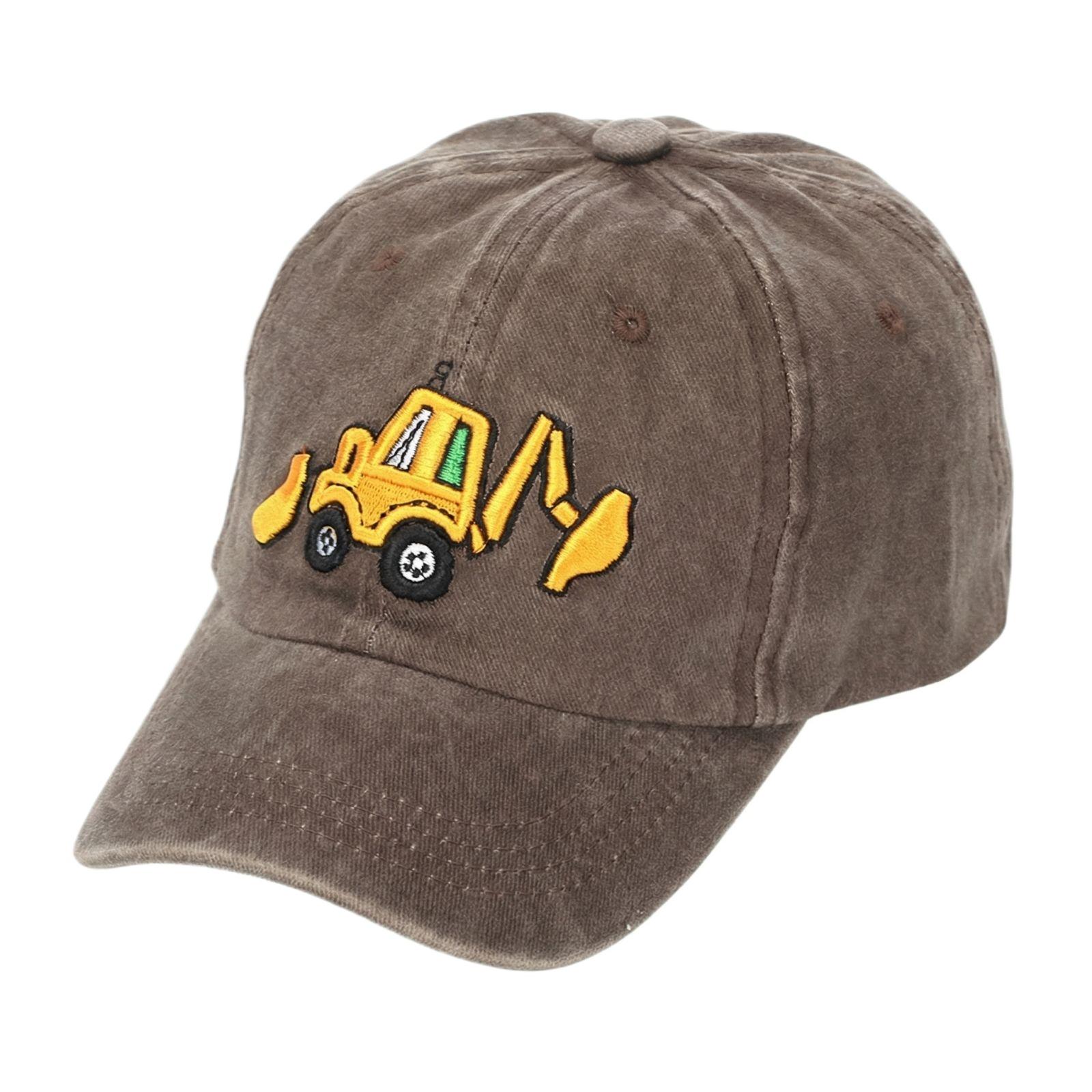 

Cute Embroidered Excavator Baseball Cap For Kids, Adjustable Cotton Washed Vintage Denim Cap, Suitable For Both Boys And Girls. One Size