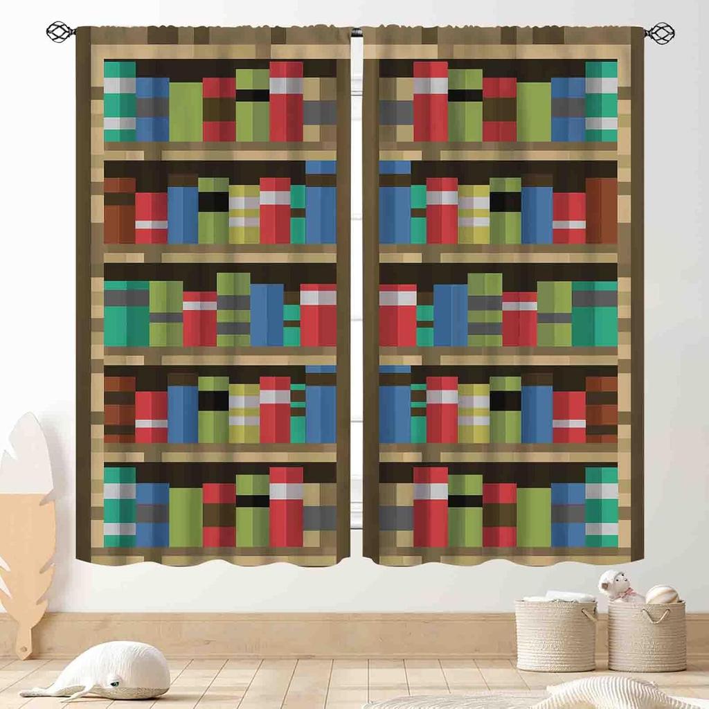 Witchy Curtains Fantasy Magical Bookshelf Mysterious Bookcase Skull Spooky Gothe Window Drapery Treatments Vintage Blackout Made Of Polyester