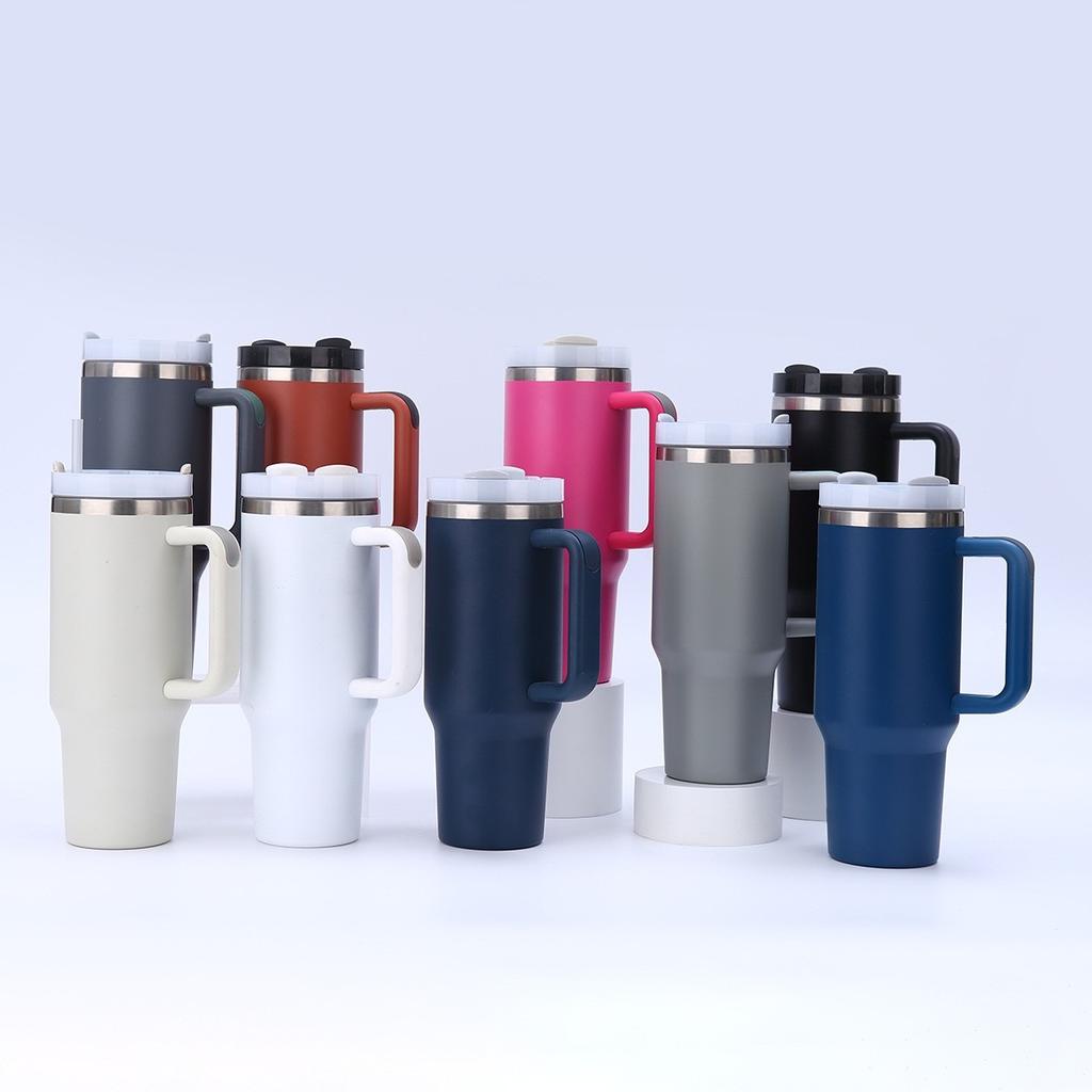 1Pc 1200ML 304Stainless Steel Print Cup with Straw Portable Car Cup Large Capacity Water Cup Car Water Bottle