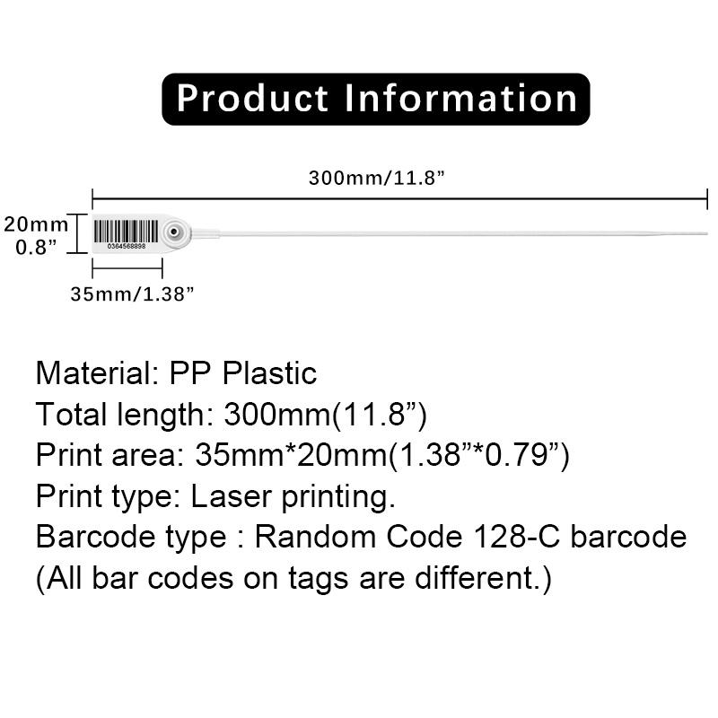 100pcs Plastic Bar Code Labels Disposable Adjustable Security Seal Product Barcode Tag for Shoes Bags Clothes 300mm/11.8"