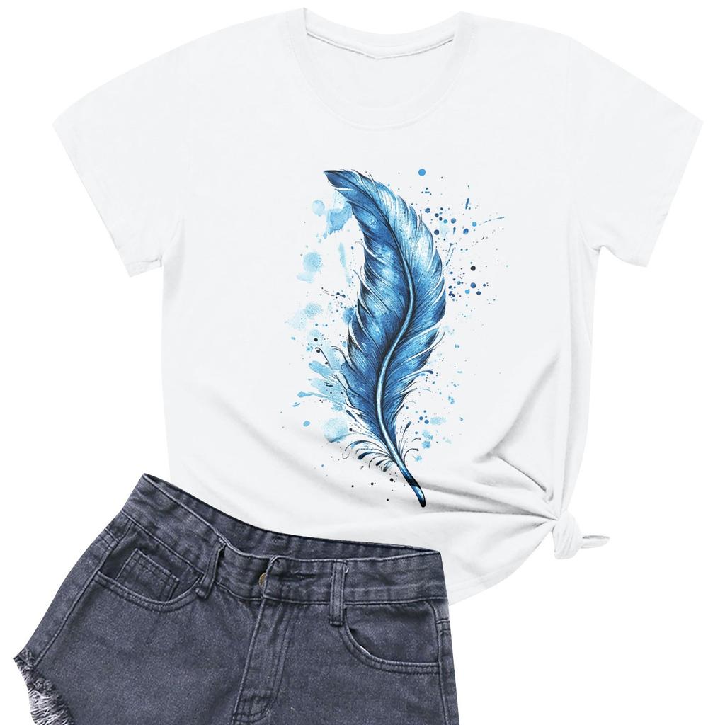 Women's Fashion Casual Printed Short Sleeve Round Neck Pullover Tops