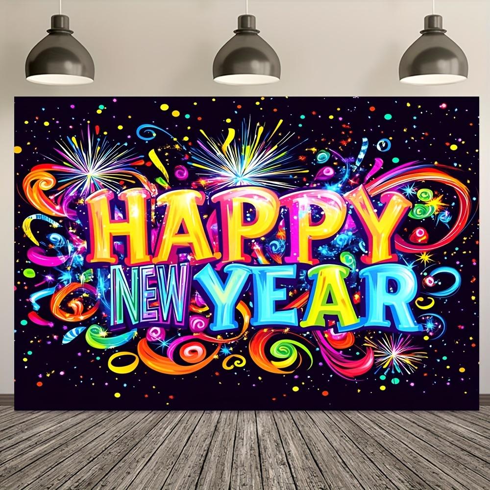 VIKAMA New Years Party Tapestry Colorful Fireworks Ribbons Alphabet Living Room Background Wall New Years Eve Room Decoration