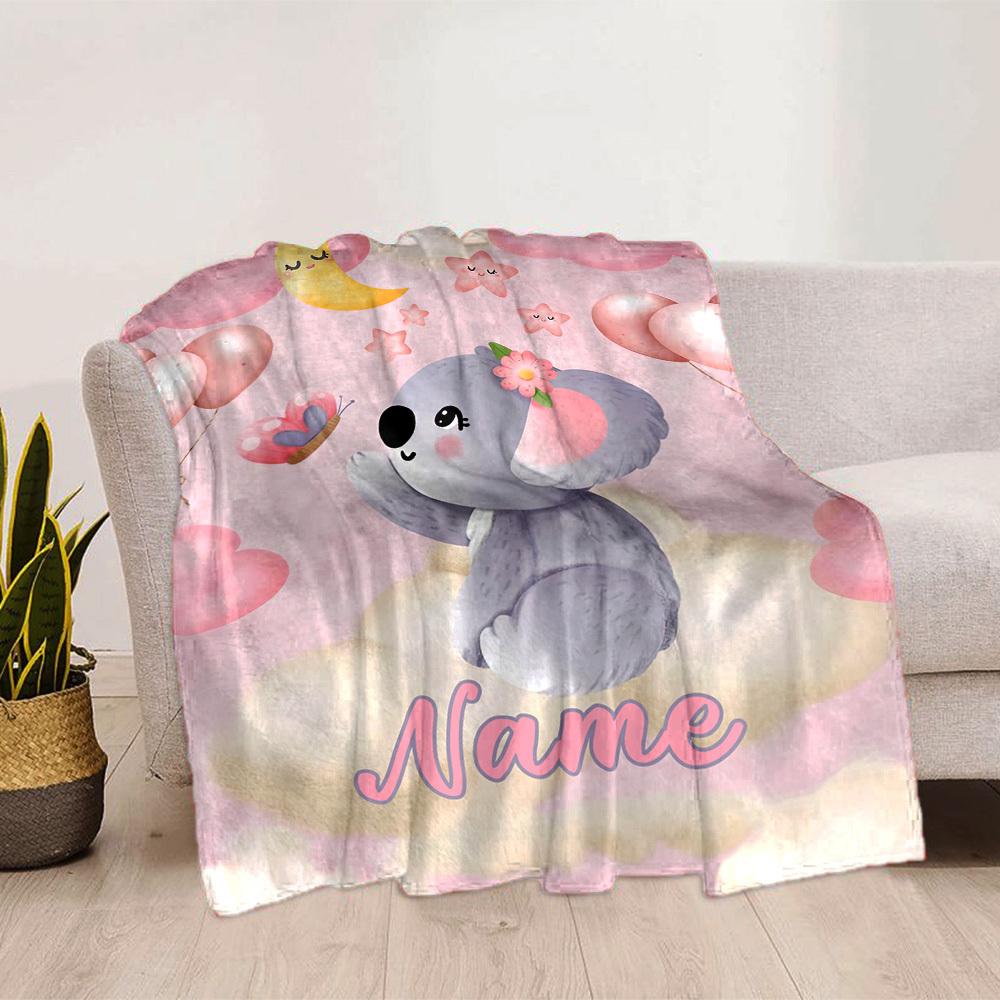 Cute Koala With Flower Home Customize Your Name Blankets Comfortable Soft Lightweight Multipurpose Blanket For Picnics Sofas Offices Beds Living Rooms