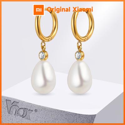 Vnox Charm Geometry Pearl Orchid Drop Earrings For Women Stainless Steel Hoop Classic Ear Jewelry Wedding Party Gift Earring