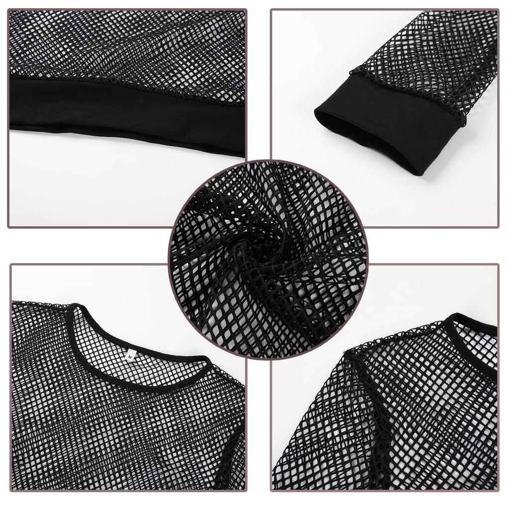 Yuoku Lace Short Long Mesh Lace Net Sheer Long Type Blouse, Length, See-Through, Sleeve, Top, T-Shirt, Midriff-Baring, Top, Lace, Sleeve, Sheer,