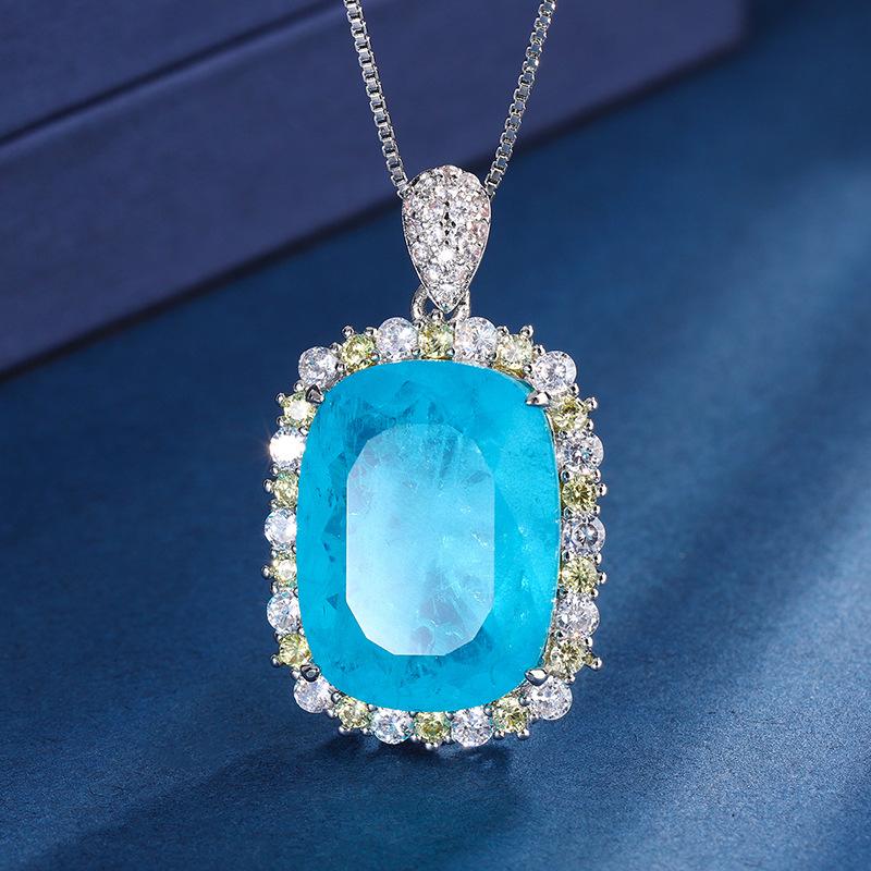 Jewelry Copper Bottom Gold-Plated Package Simulation Paraiba Color Fat Rectangular Light Luxury Texture Set 15 * 20