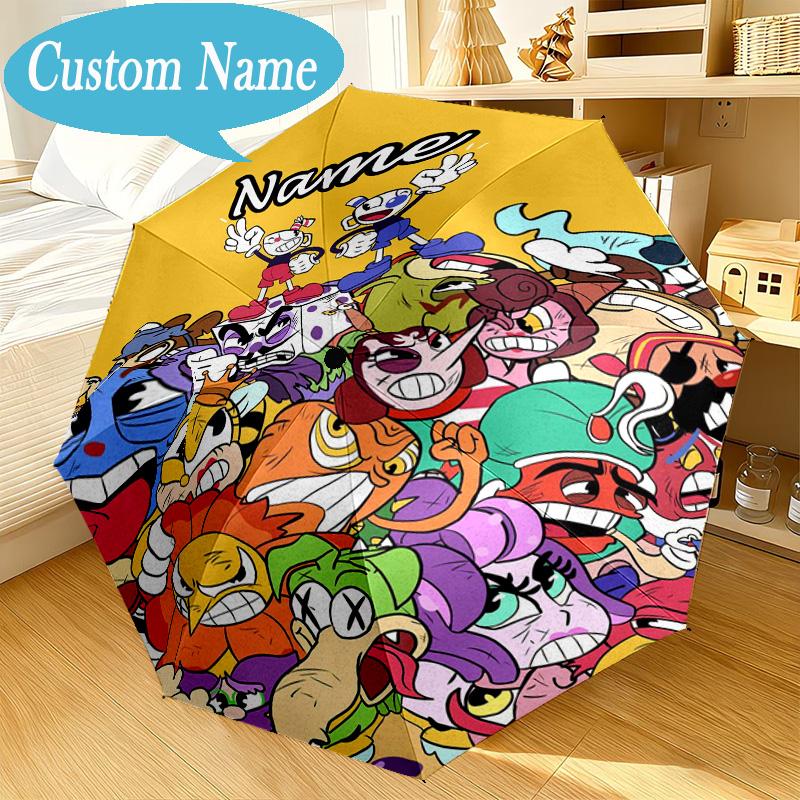 Custom Name Cartoon Cup Umbrella Folding Umbrella, Automatic Umbrella 8-Frame for Travel, Casual Lightweight Birthday Christmas gift
