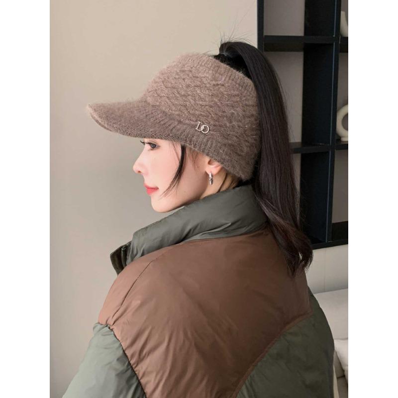 New Autumn and Winter Woolen Knitted Empty Top Hat Thickened and Warm  Large Brim Peaked Hat  Fashionable  Versatile and Trend Proof