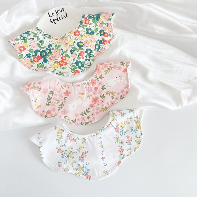 Baby Burp Cloth Cotton Bibs Cute Newborns Bib Adjustable Snaps Bib Petal Edge Bib Comfortable Nursing Bib for Drooling