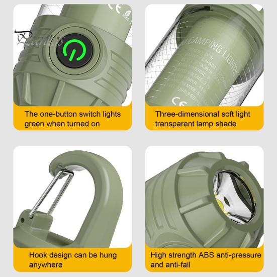 LED-Campinglicht mit Haken, 4 Modi, einstellbar, wasserdicht, Typ C, wiederaufladbar, tragbar, für Outdoor-Wanderzelt, Hängelampe, Notfall-Laterne, Taschenlampe
