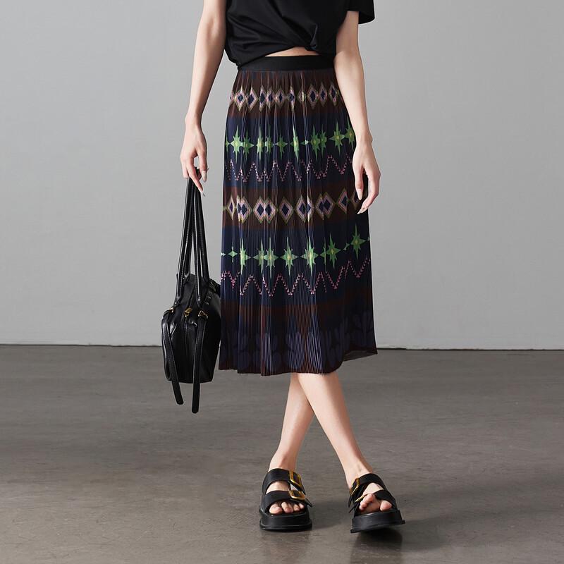SOFSIL Women s Bohemian Print High-Waist Midi Skirt L