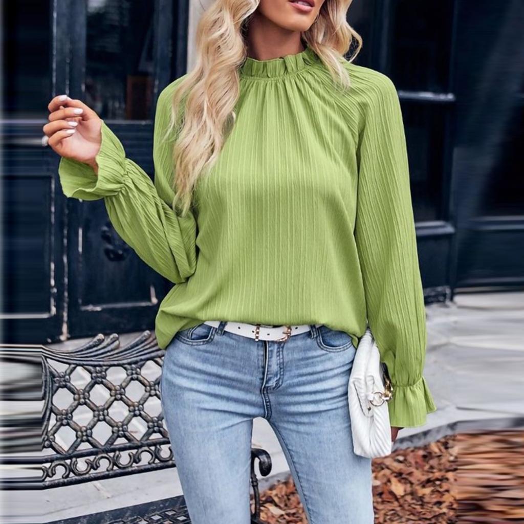 Women's Casual Fashion Leaf Collar Long Sleeve Loose Temperament Top