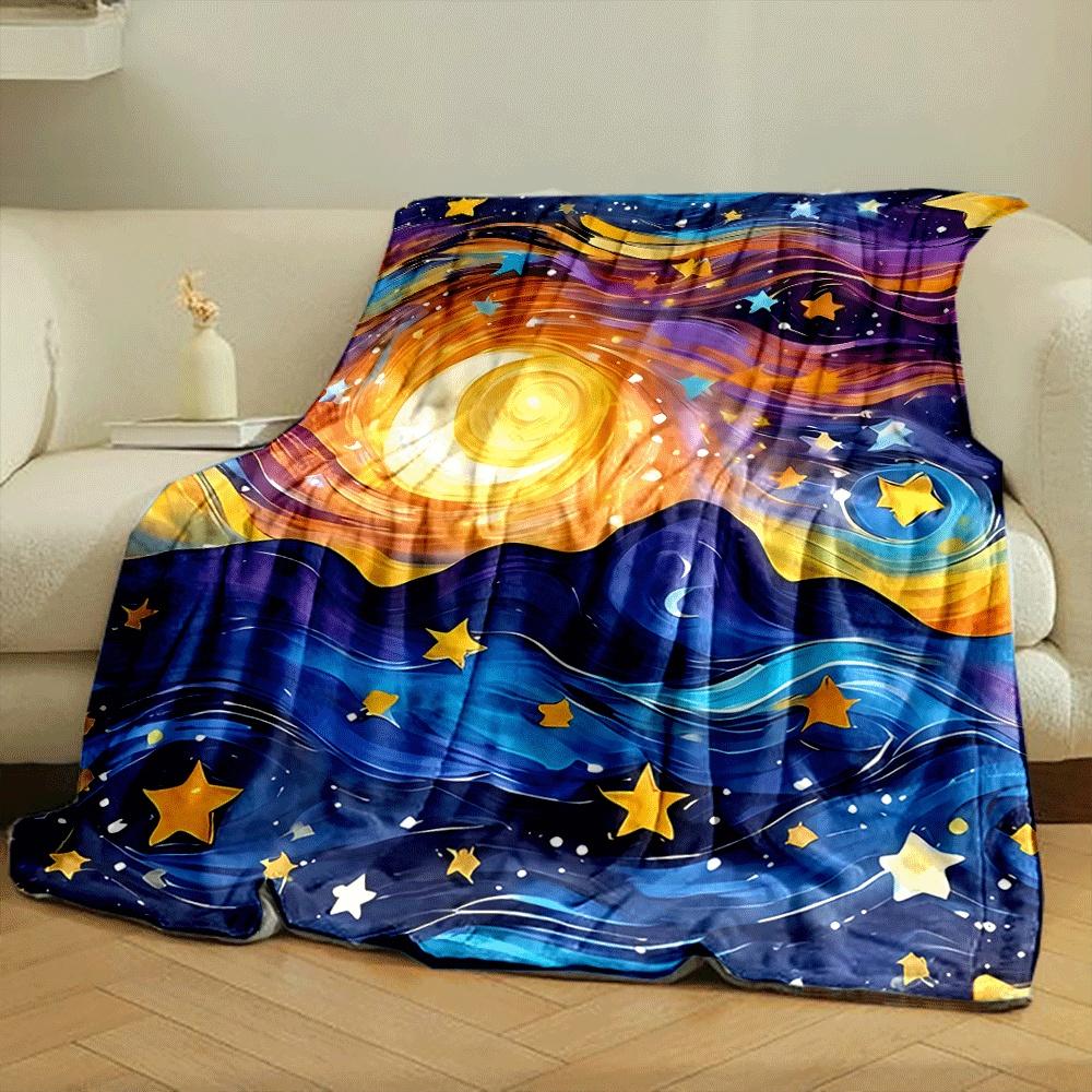 Swirling Night Sky with Stars, a Crescent Moon, and Abstract Mountains. for All Seasons Blanket Lunch Break Throw Gift