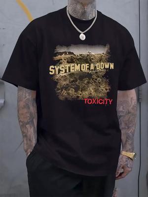 Mens Systemic Toxicity Album Pattern Black Casual Roundneck Shortsleeved Tshirt Suitable for Spring and Summer Band Tshirt