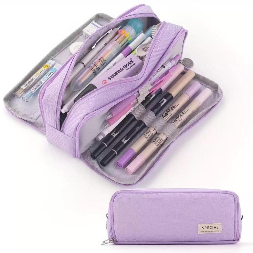 Cross-Border Double-Opening Student Pencil Case: Stain-Resistant, Solid Color, Large-Capacity, Multifunctional, Simple Travel Storage Bag