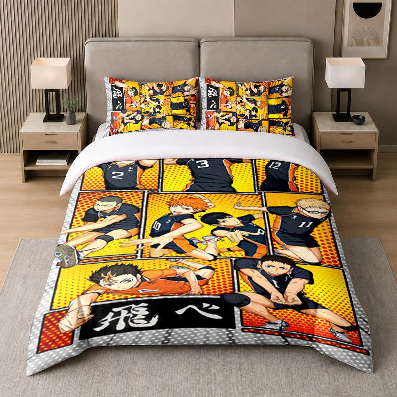 3Pcs Bed Set,Haikyuu 1 Duvet Cover and 2 Pillowcases, Printed Bedding Decor For Guest Room