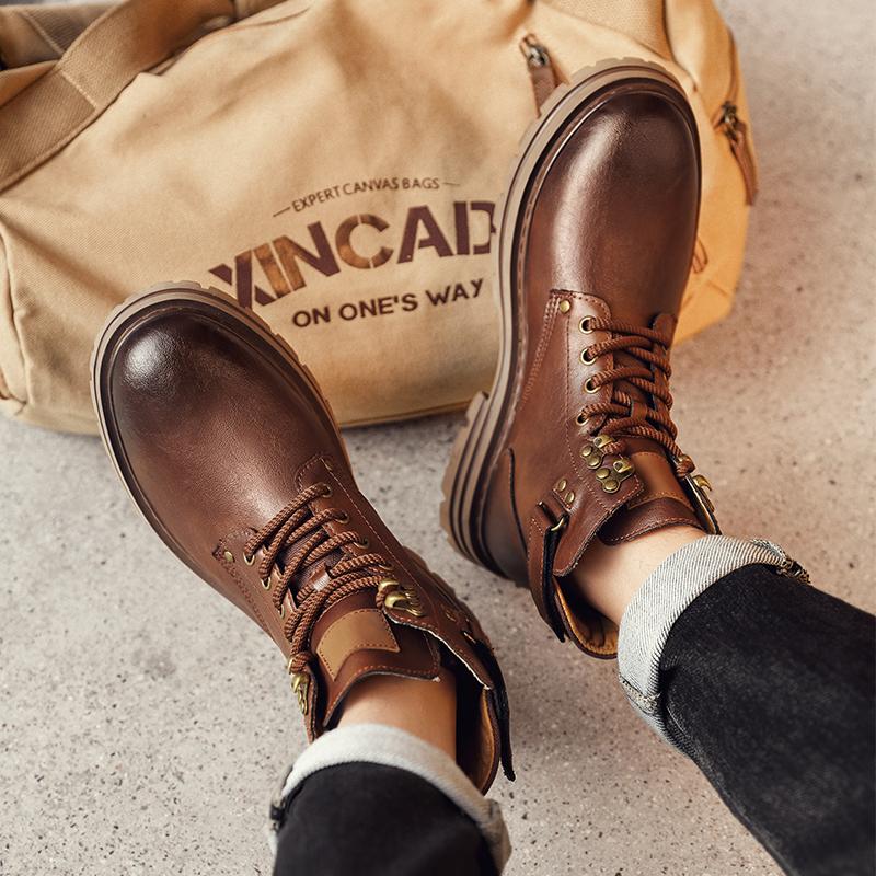 Fashion Autumn and winter men's boots New Fashion Designer Style Street walking outdoor motorcycle Daily office Genuine leather shoes