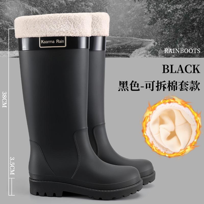 Extra High Rain Shoes Women's Water Shoes Fashion Wear Waterproof and Velvet Warm Adult Rainforest Hiking Non-slip Rubber Rain Boots
