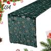 Soft Plush Christmas Table Setting Runner, Foil Stamped Golden Tree Snowflake Decor Fuzzy Holiday Dining Cover for Home Party Decoration Polyester
