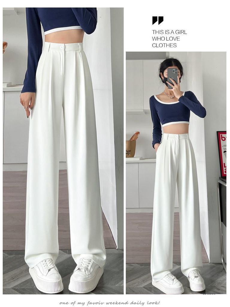 Women's Black High Waist Wide Leg Pants for Spring/Autumn - Petite Fit, Elegant Draping, Straight or Narrow Leg Options