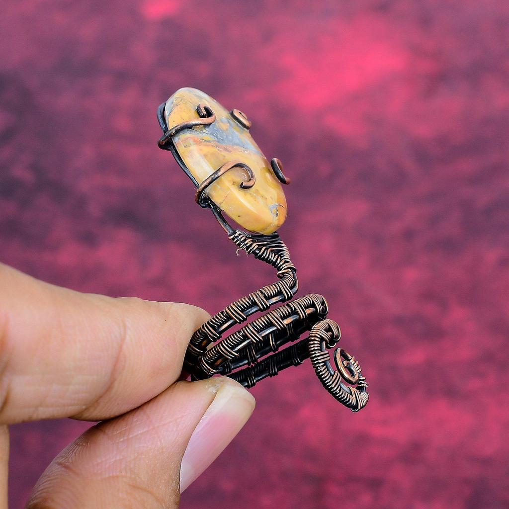 Maligano Jasper Ring Adjustable Ring Copper Wire Wrapped Unique Gemstone Jewelry