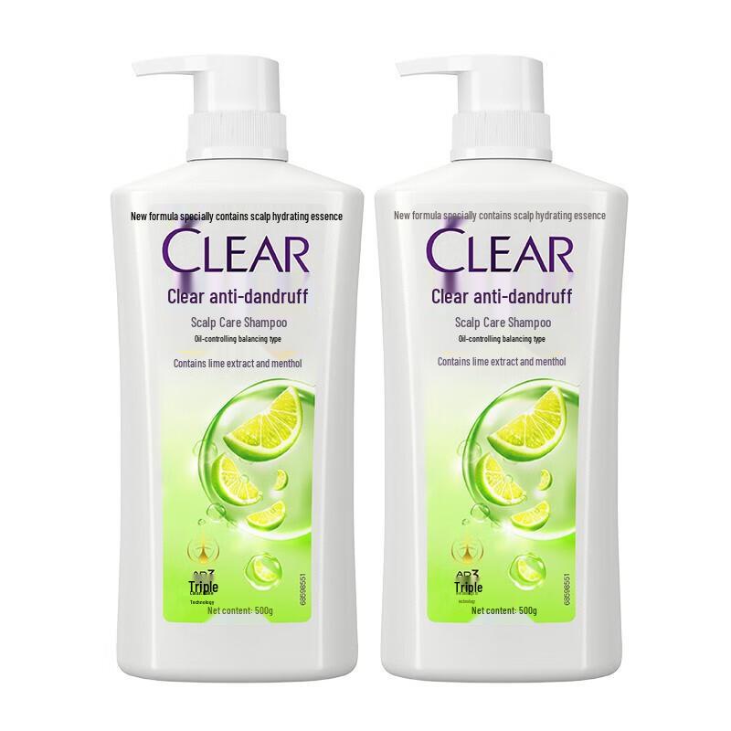 Clear Anti-Dandruff Oil Control Shampoo, Lemon Scent, 2x500ml