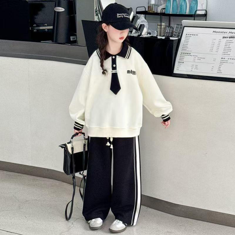 

Осенний комплект из двух вещей в студенческом стиле для девочек: Модные брюки с широкими штанинами и топ 2025 150 cm