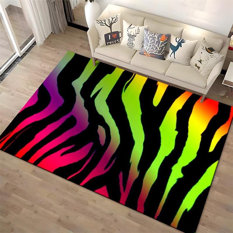 Rainbow Zebra Stripe Pattern Carpet, Modern Vibrant Colorful Decor Suitable for Use As an Anti-slip for Living Room Bedroom Sofas