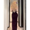 instahot purple neck diamond chain V-neck dress dress women's beautiful high-end split slim backless dress