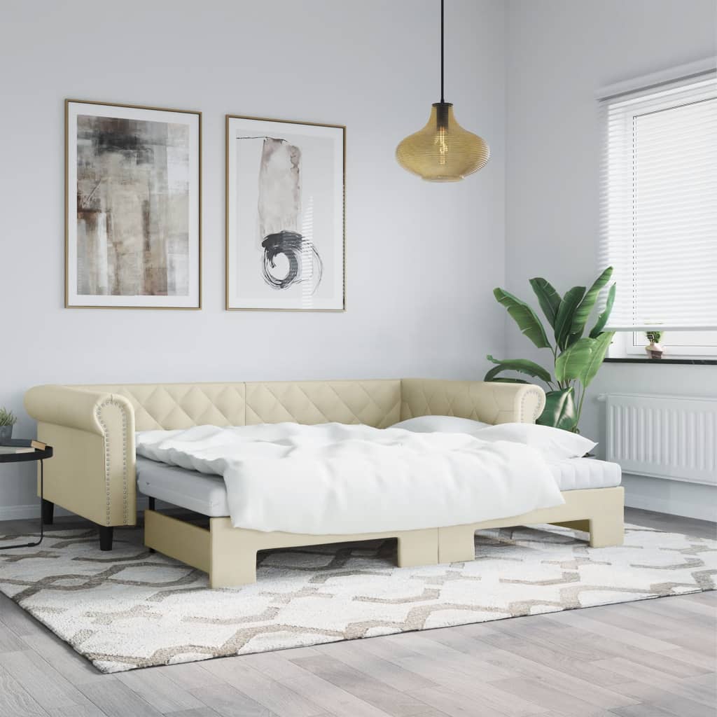 Daybed Pull out Cream 90x200 cm Faux Leather