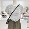 Pure Cotton Striped Embroidered Puppy Summer New Korean Cartoon Loose Slimming Short-sleeved Bottoming Shirt T-shirt Women's Half-sleeve