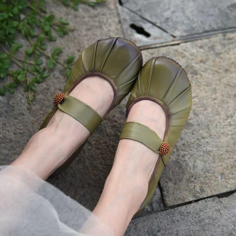 The first layer of soft cowhide soft sole bag head women's shoes retro shallow mouth single shoes new non-slip casual and comfortable