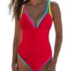 Women S Deep V Neck Sleeveless One Piece Swimsuit With Tie Side Solid Color Contrast Binding