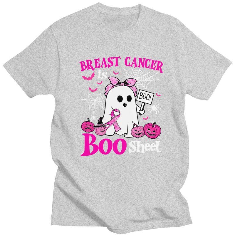 Mens Breast Cancer Is Boo Sheet Halloween Breast Cancer Awareness T Shirt Pure Cotton Short Sleeve Tee Shirt Streetwear Clothes