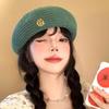 Korean Painter Berets Y2k Beanie Cap Fashion Hollow Knitted Beret  Girls