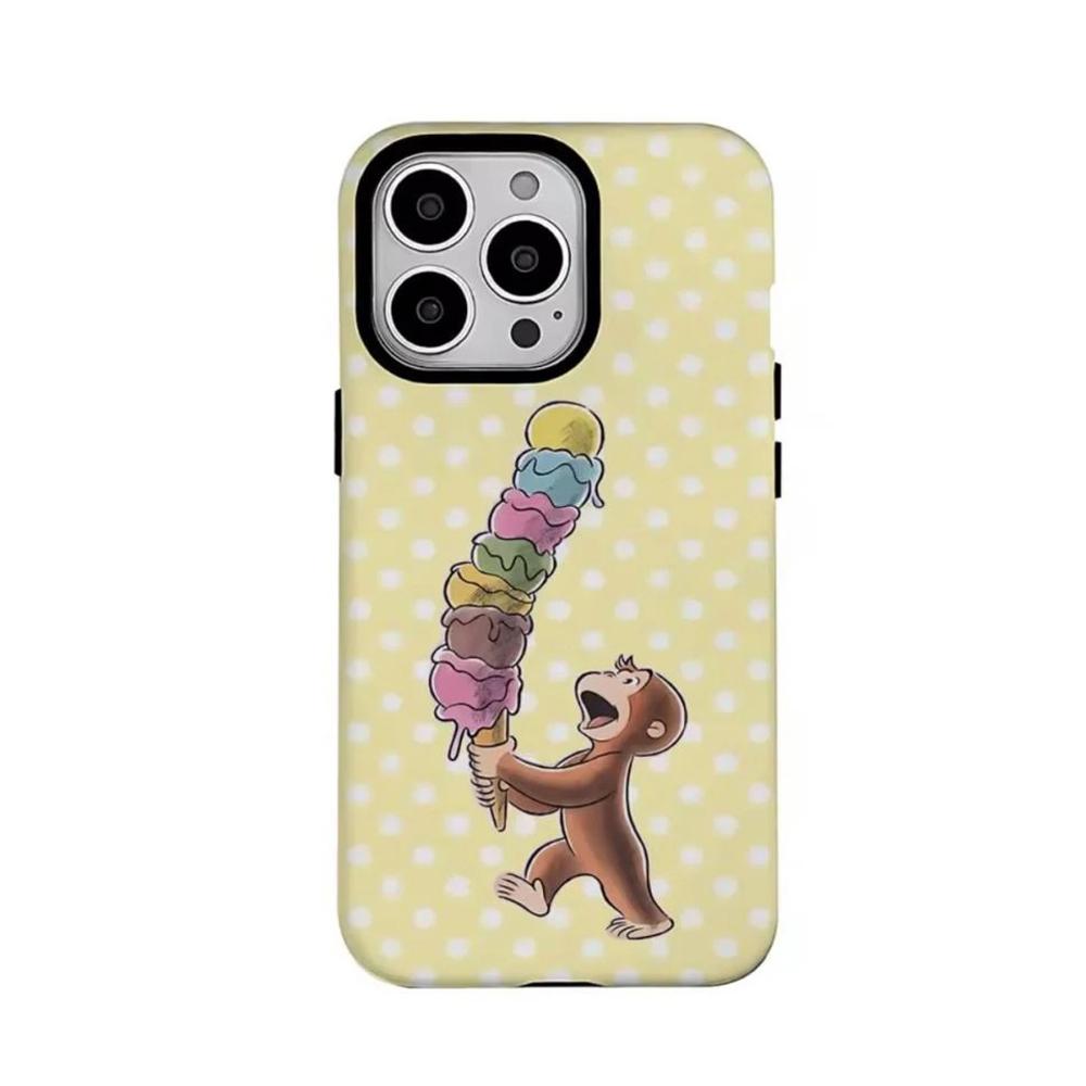 Luxury Clmj Cute Monkey Curious George Phone Case for iPhone 17 16 15 14 13 12 11 X XS Air Pro Max Plus Double-layer Back Cover