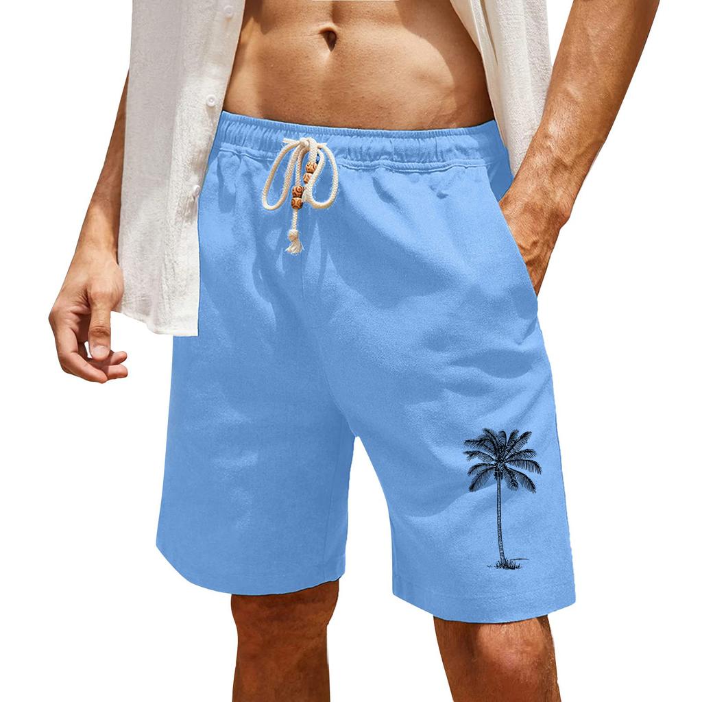 Herrtryck Bomull Linne Casual Shorts Herr Mode Badshorts