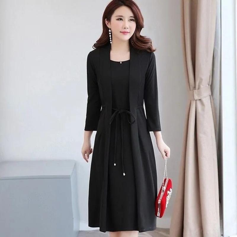 Rochie falsă din două piese pentru femei de mărime mare Rochie pentru femeie cu mânecă lungă Burta mamei de slăbit