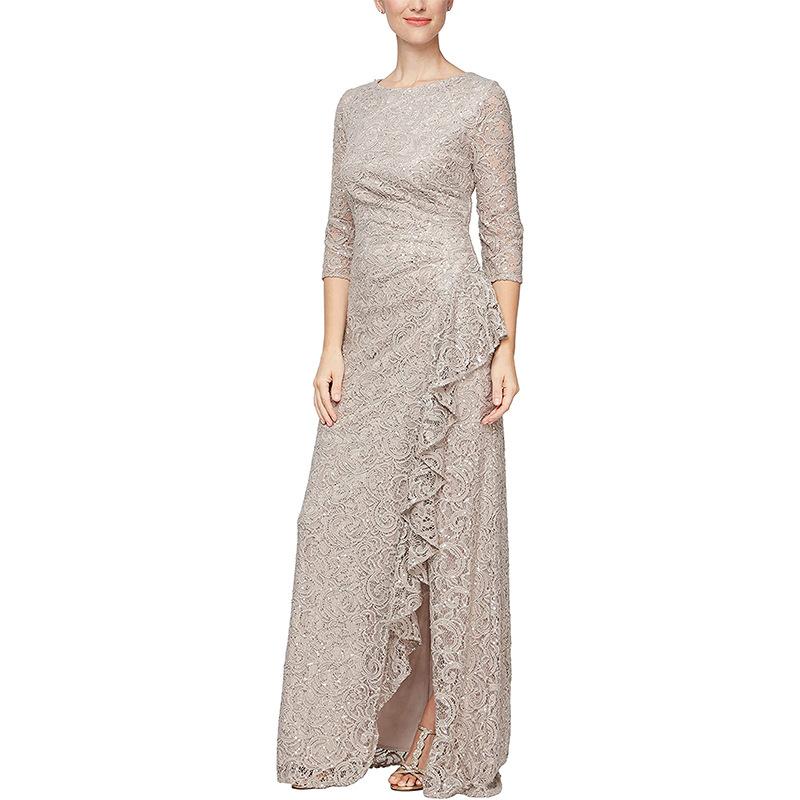 2025 grenzüberschreitend Europa, Amerika, Amazon beliebtes Kleid Rüschenrand mittel und lang Kleid Spitze Bankettkleid Gastgeber Abendkleid