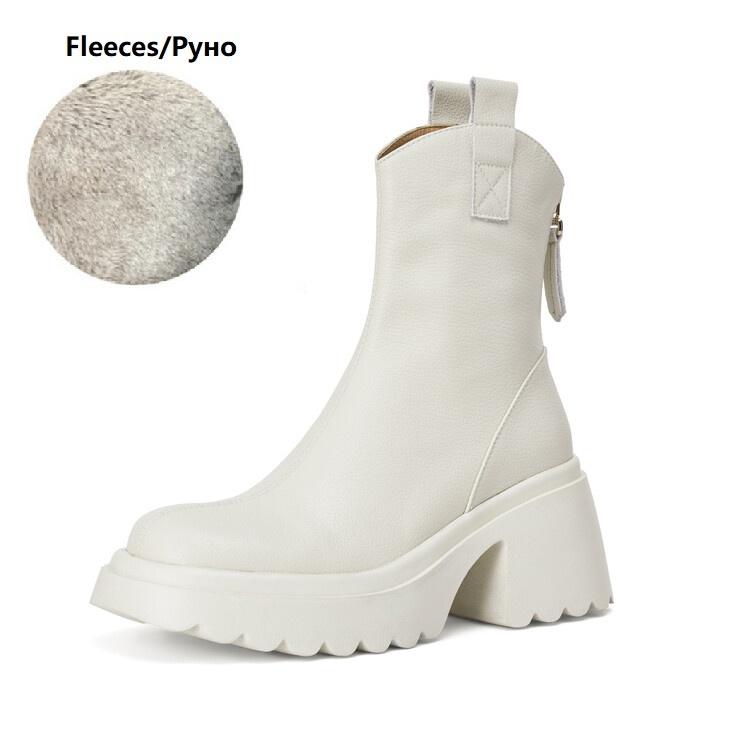 

Fashion Autumn Women Boots Split Leather Shoes for Women Round Toe Chunky Heel Boots Casual Winter Platform Shoes Concise Chelsea Boots 34