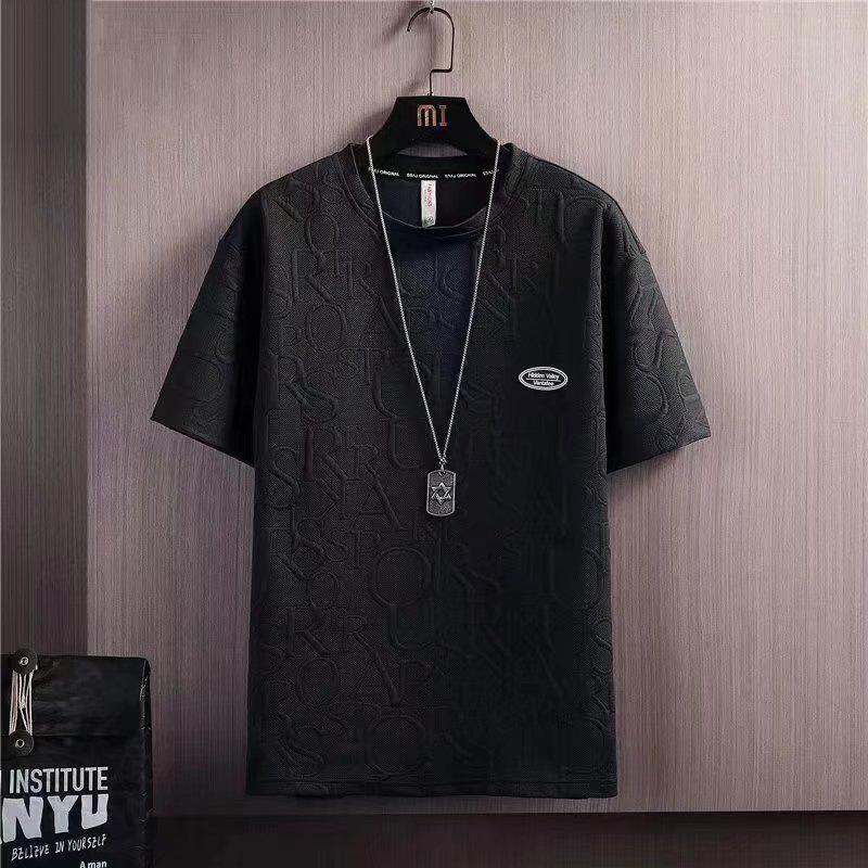 Summer Men's  Suit Casual Solid Color Waffle T-Shirt and Shorts Set