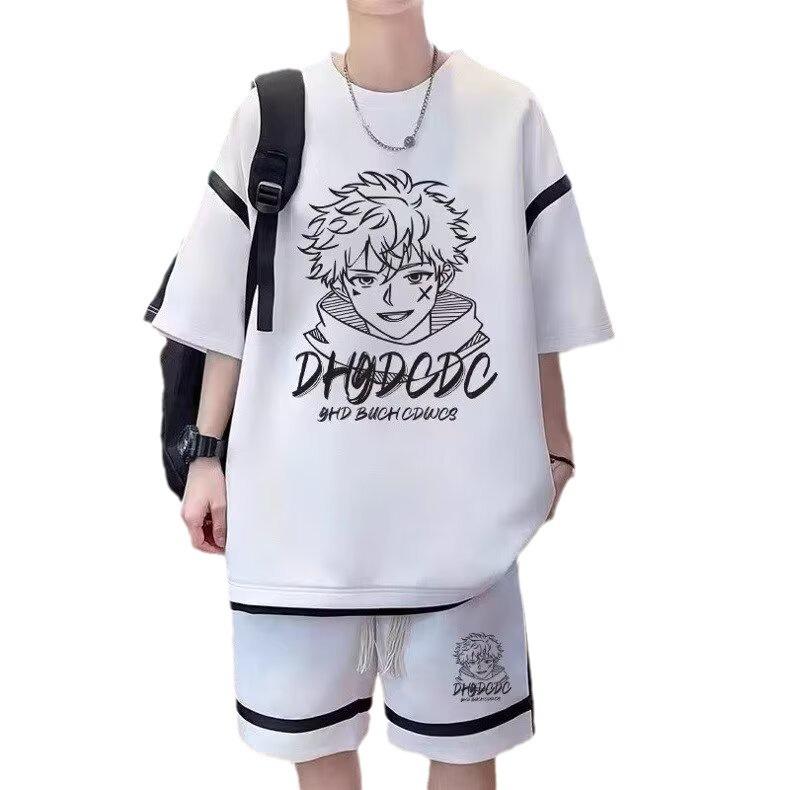 Cartoon Plus Size Boys' Summer Sports Set - Waffle Shorts & Short Sleeve Two-Piece